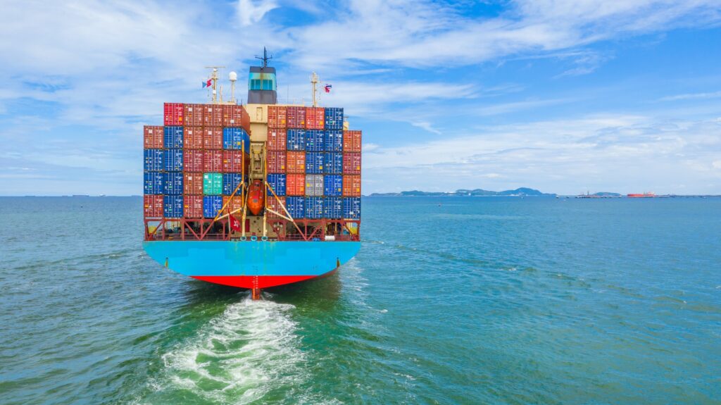 Container ship global business freight import export logistic transportation.